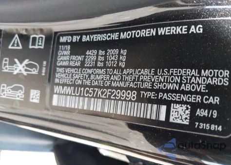 2019 Mini Cooper Cooper z USA, uszkodzony, nr VIN WMWLU1C57K2F29998